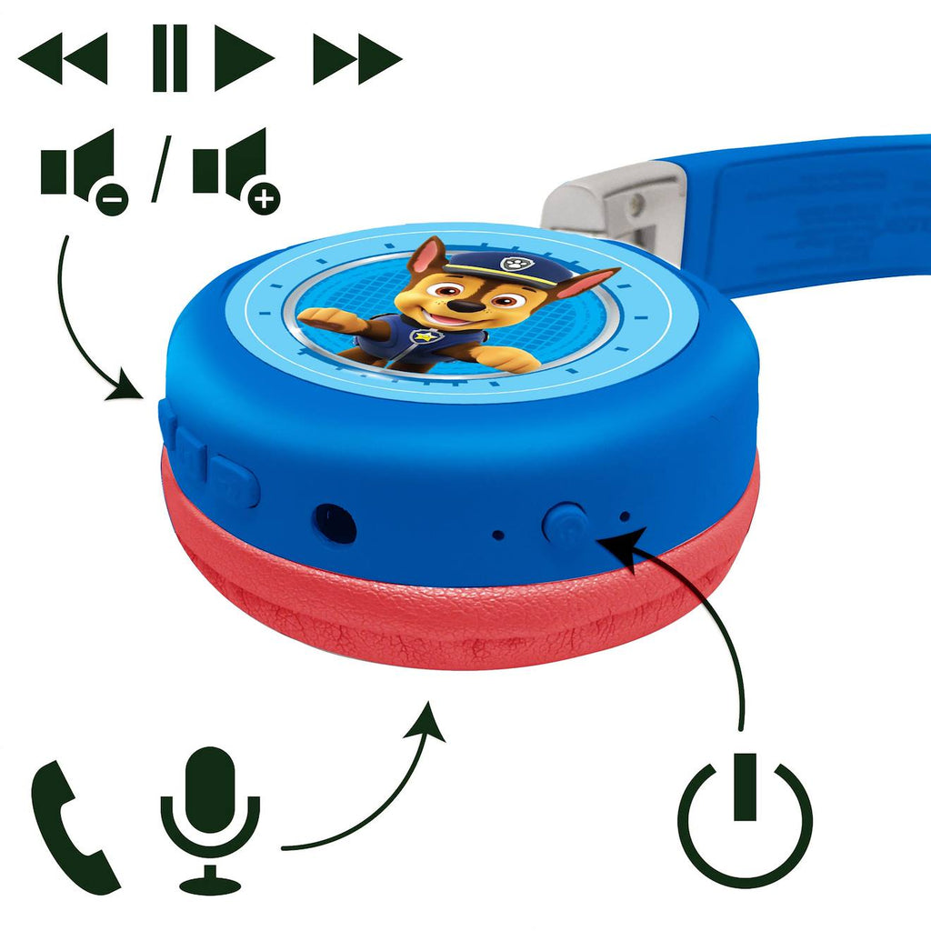 Casque 2 en 1 pat patrouille Bluetooth et filaire confortable et pliable avec limitation de son multicolore