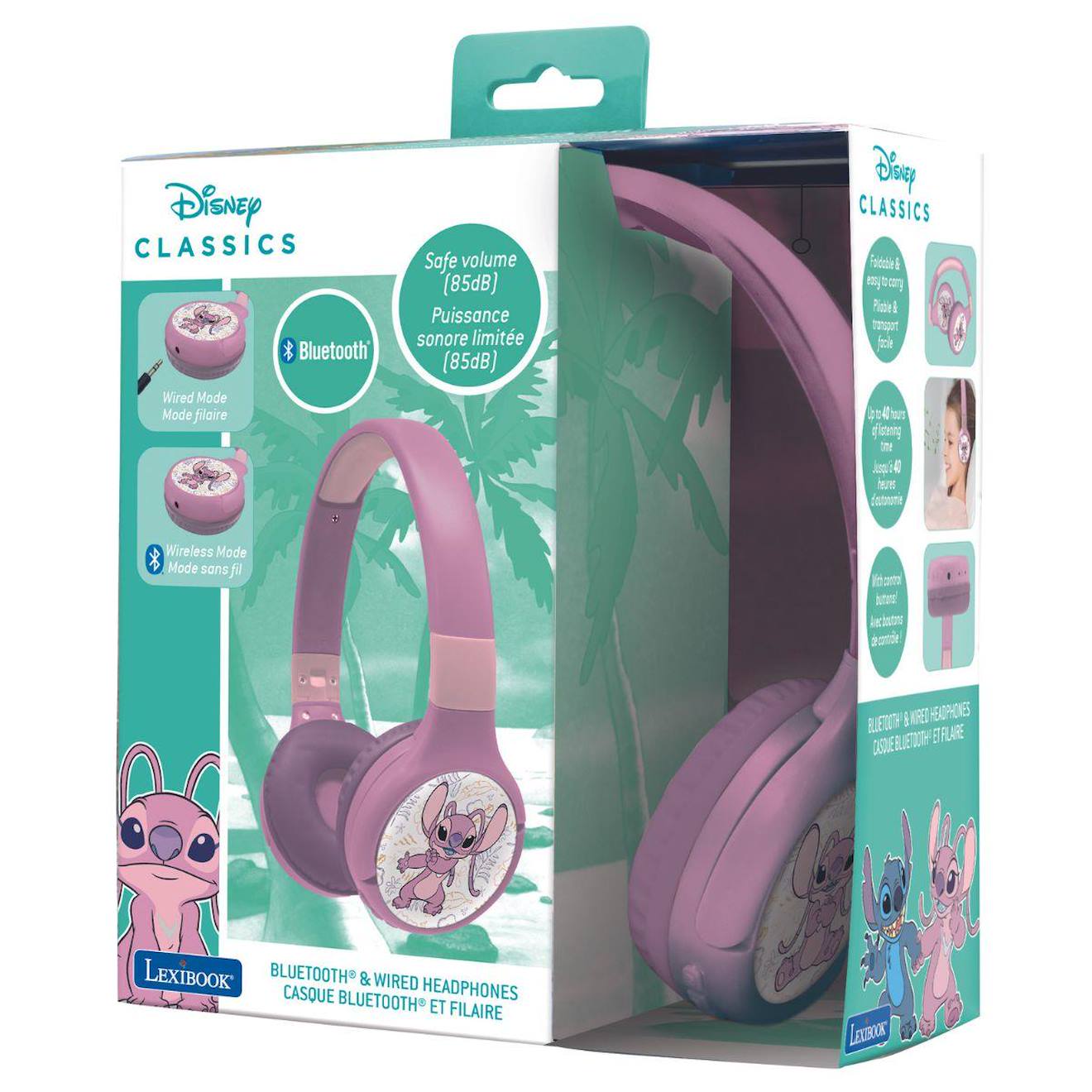 Casque 2 en 1 Stitch angel Bluetooth et filaire avec limitation de son multicolore