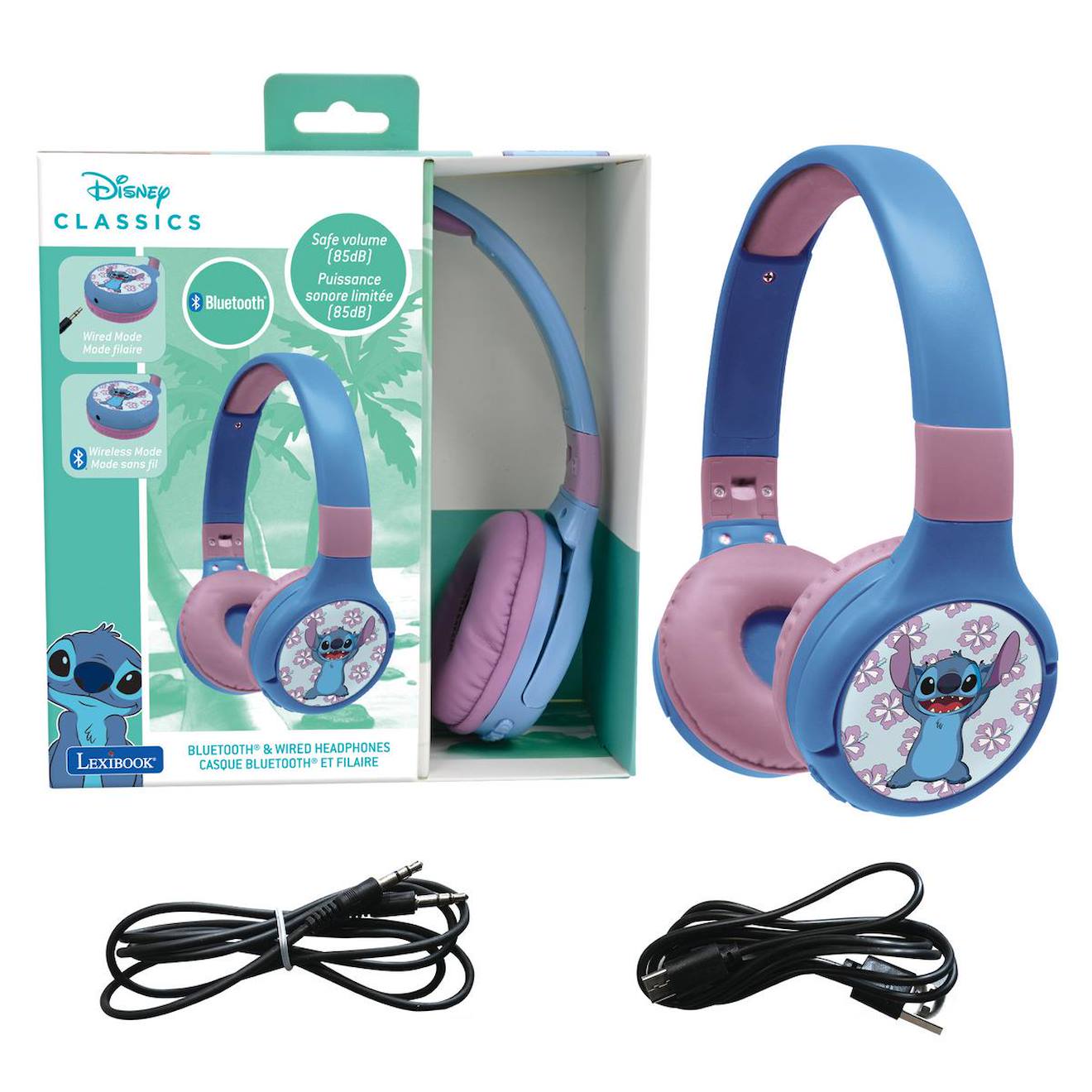 Casque 2 en 1 Stitch Bluetooth et filaire avec limitation de son multicolore