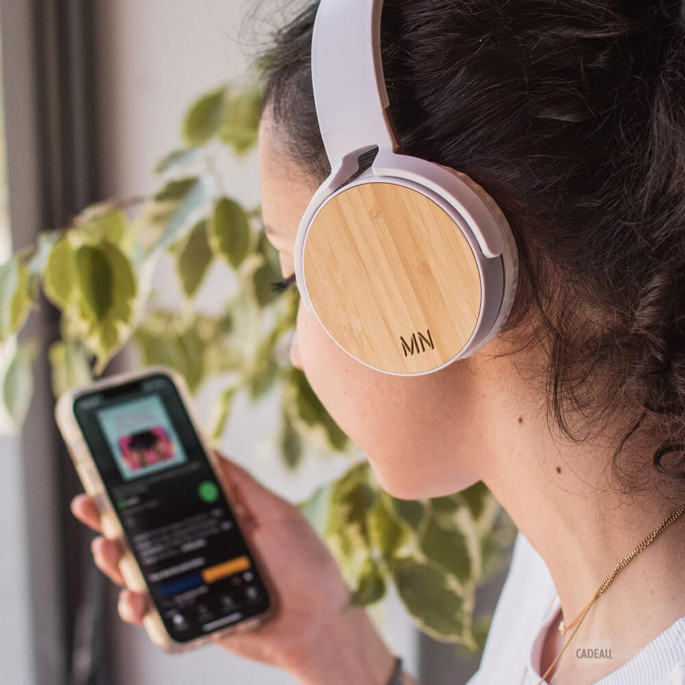 Casque Bluetooth Bambou Initiales à Personnaliser - Objet Connecté