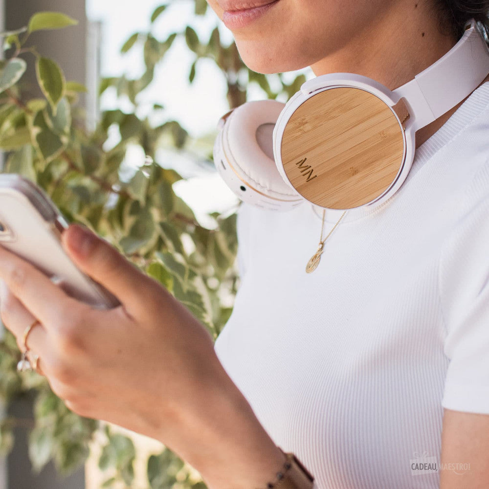 Casque Bluetooth Bambou Initiales à Personnaliser - Objet Connecté