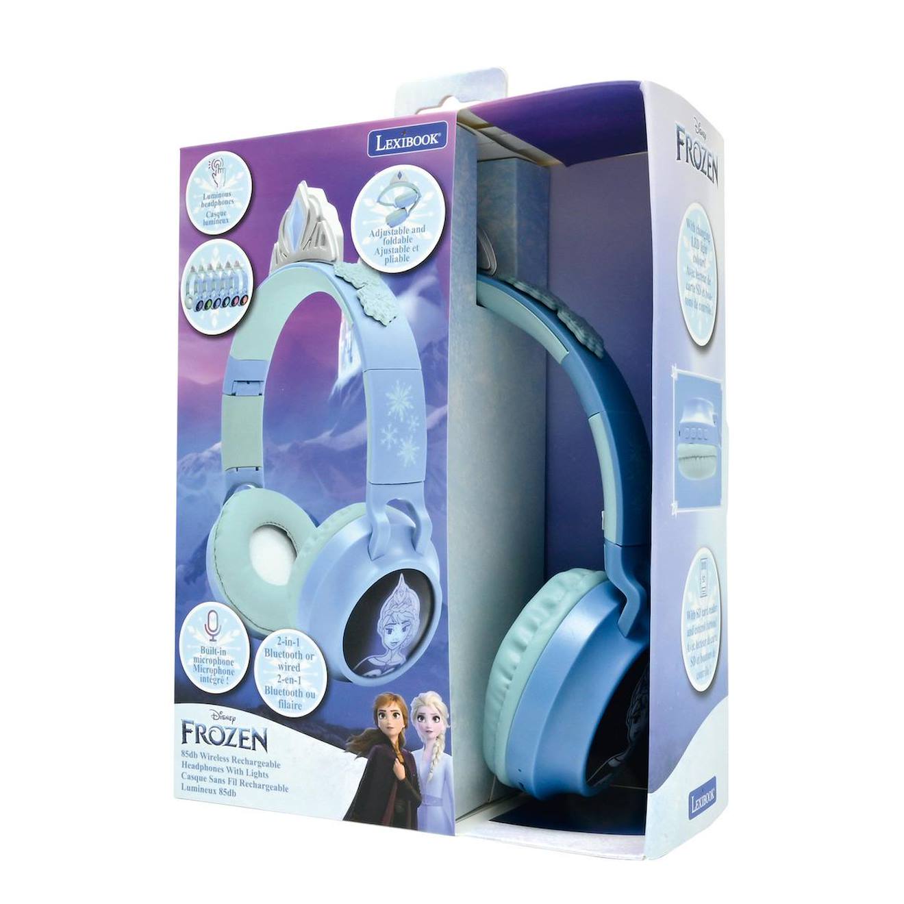 Casque lumineux pliable Bluetooth et filaire La Reine des Neiges avec limitation du volume multicolore