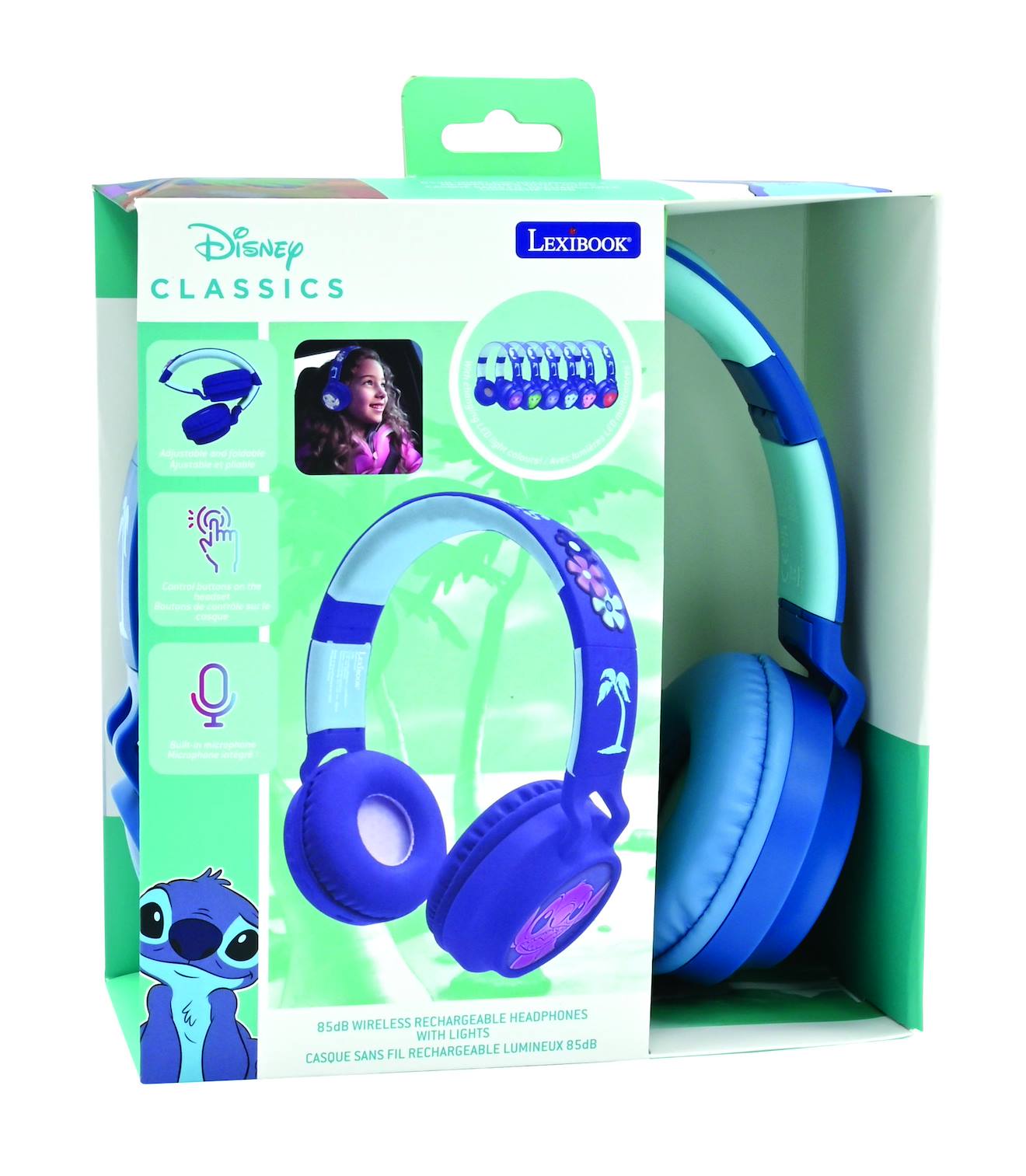 Casque lumineux pliable Bluetooth et filaire Stitch avec limitation du volume multicolore