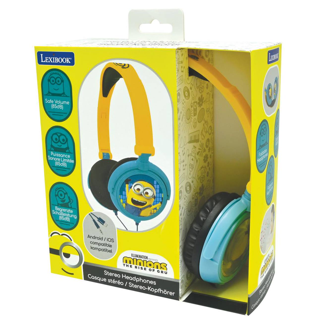 Casque stéréo filaire pliable avec limitation de volume d'écoute Les Minions multicolore