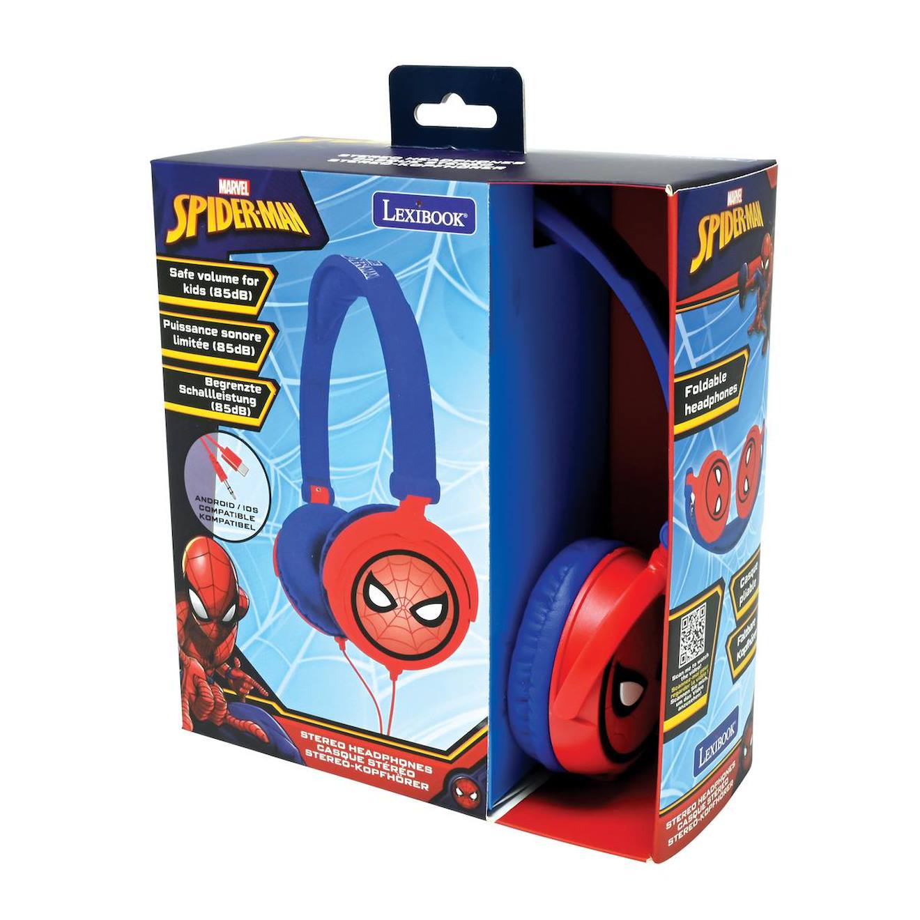 Casque stéréo filaire pliable avec limitation de volume d'écoute Spiderman multicolore