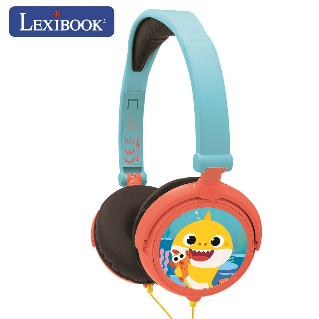 Casque stéréo filaire pliable baby shark avec limitation de volume d'écoute multicolore