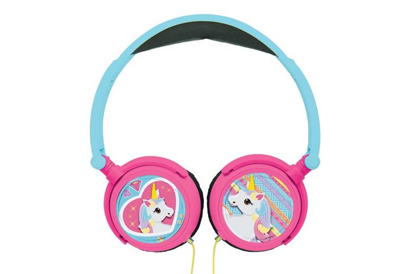 Casque stéréo filaire pliable licorne avec limitation de volume d'écoute multicolore