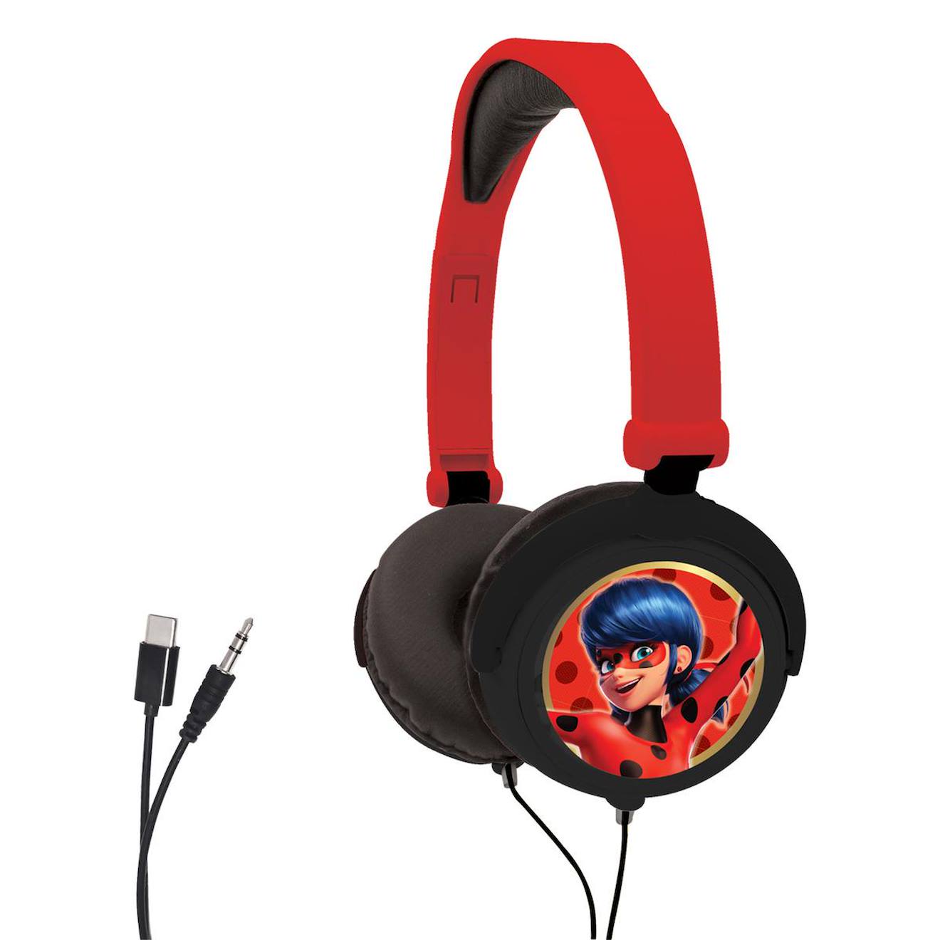 Casque stéréo filaire pliable miraculous avec limitation de volume d'écoute multicolore