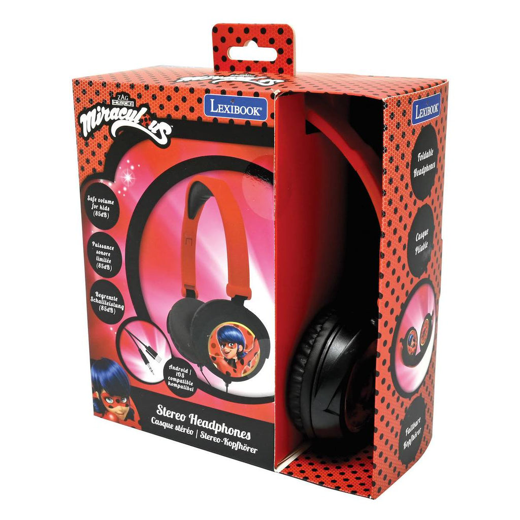 Casque stéréo filaire pliable miraculous avec limitation de volume d'écoute multicolore