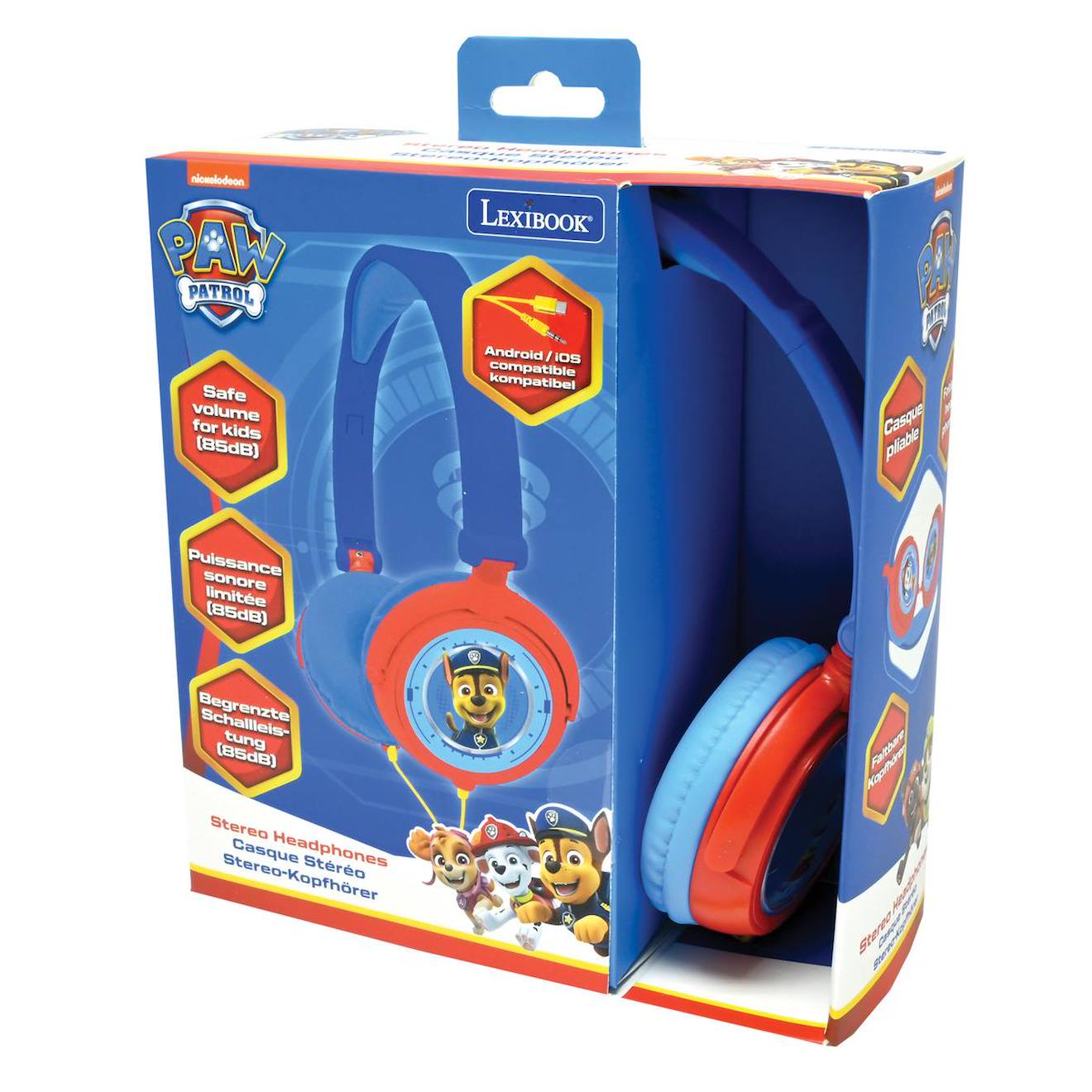 Casque stéréo filaire pliable Pat' Patrouille pour enfants avec limitation de volume d'écoute multicolore