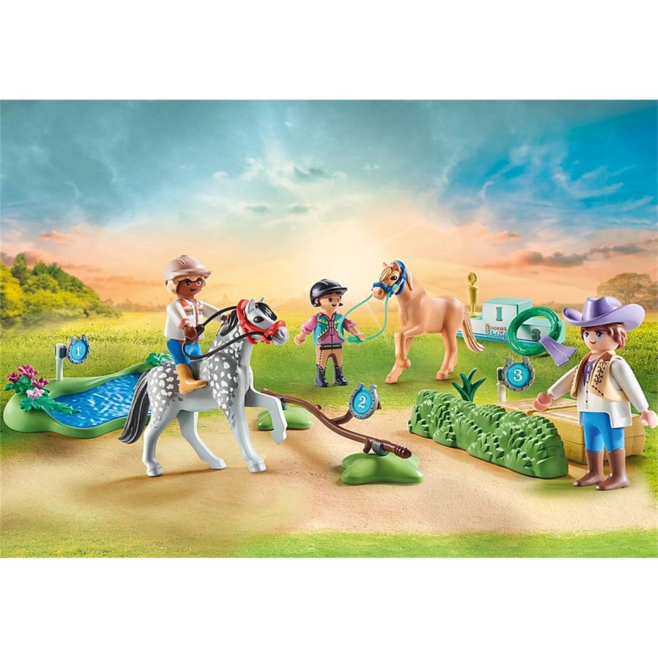 Cavaliers avec poneys et saut d'obstacles 71495 multicolore