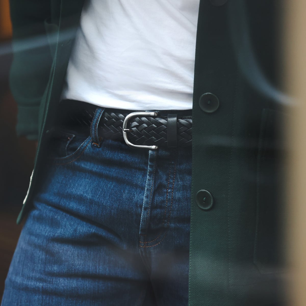 Ceinture homme en cuir tressé