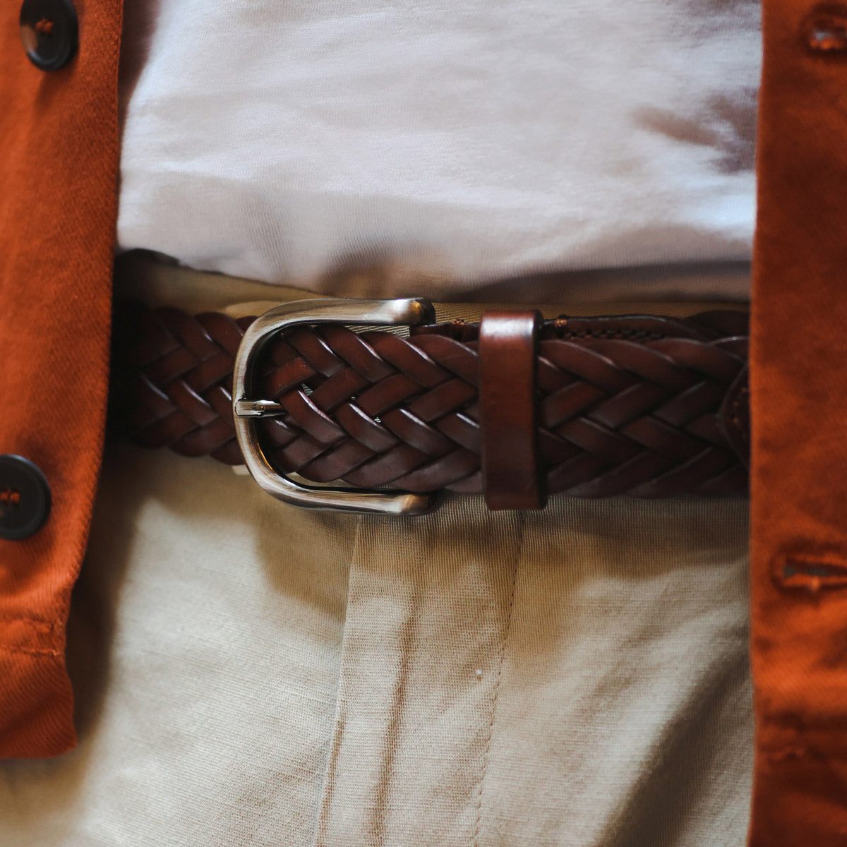 Ceinture homme en cuir tressé