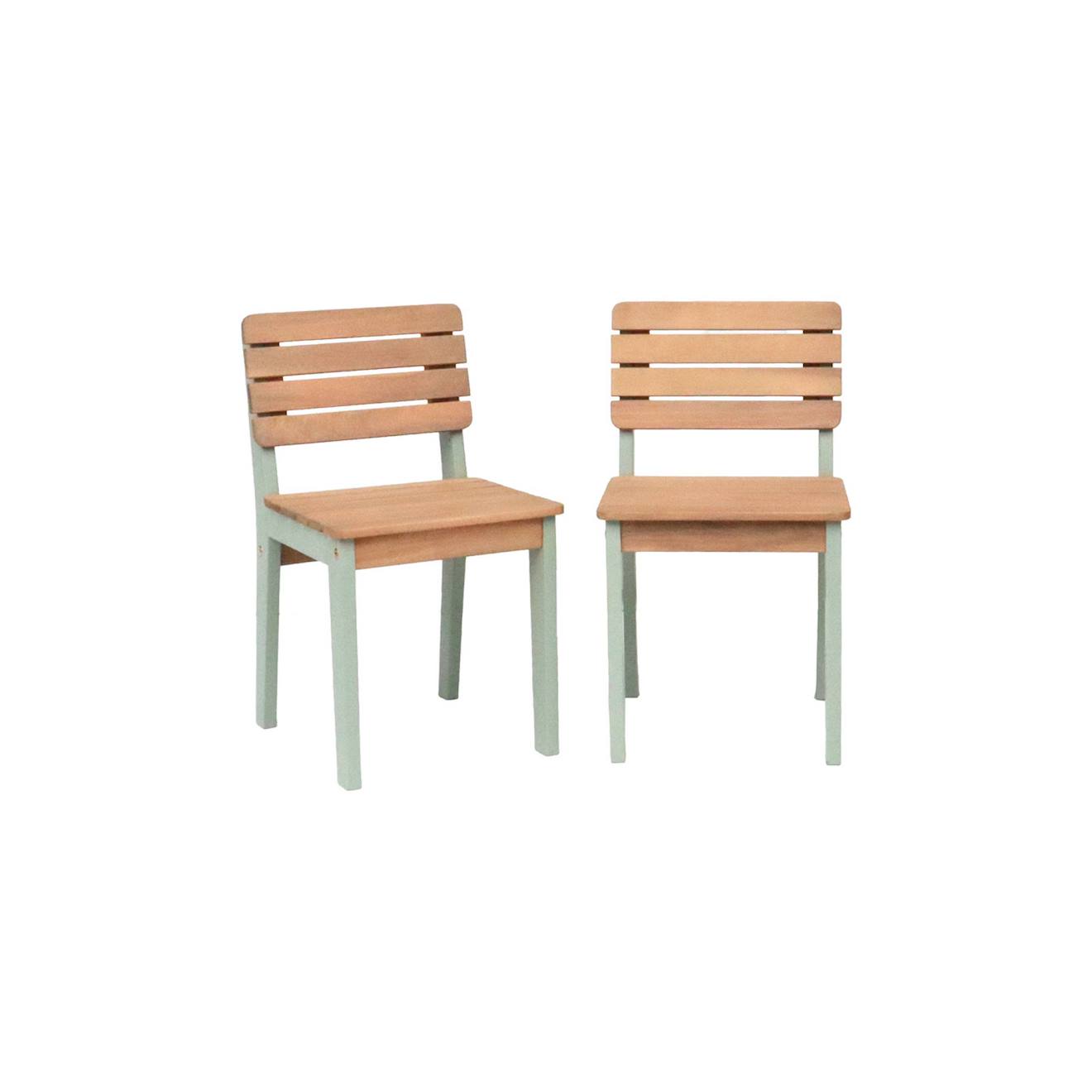 Chaise bois pour enfant intérieur/extérieur, salon de jardin enfant bois d'acacia (lot de 2) caroline vert de gris