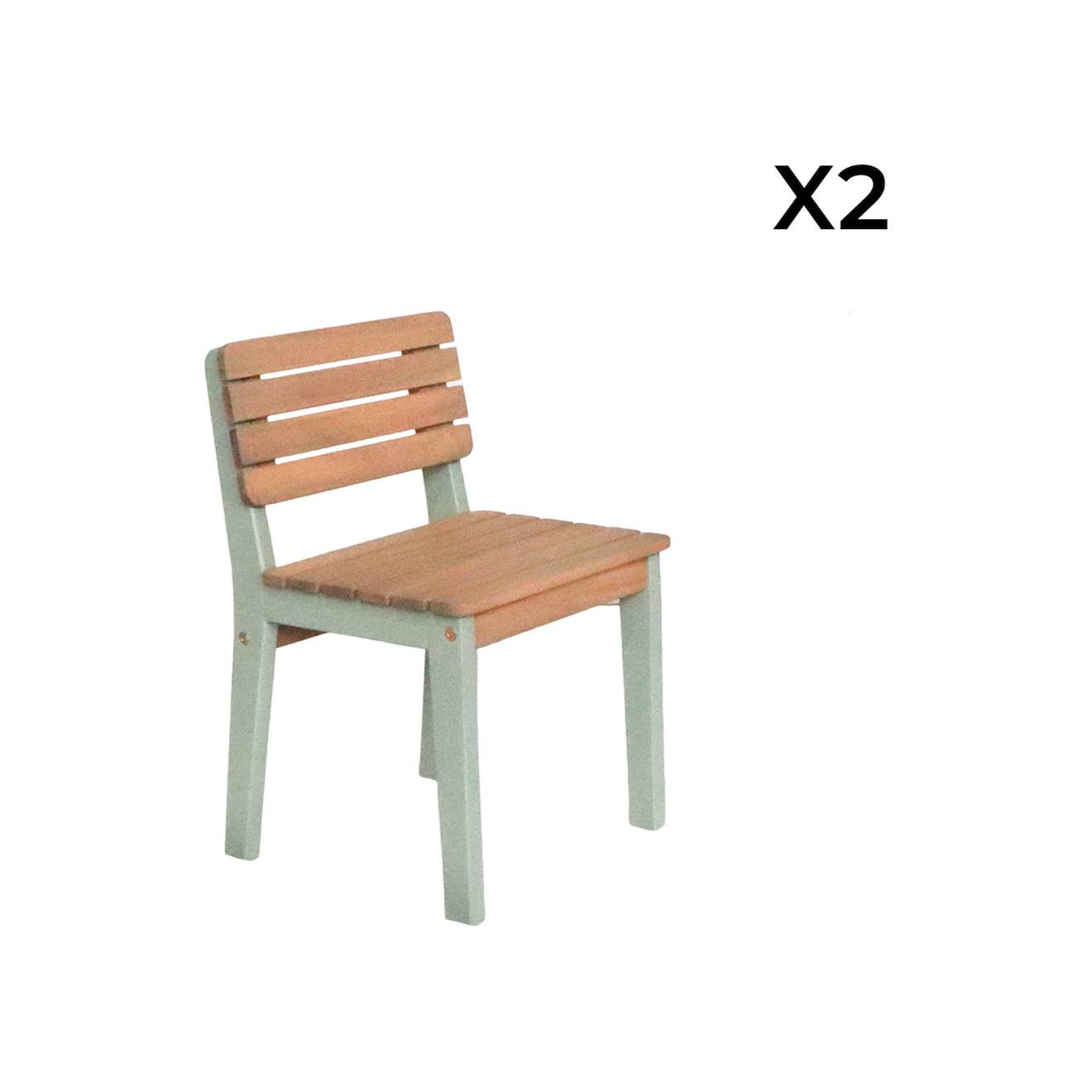 Chaise bois pour enfant intérieur/extérieur, salon de jardin enfant bois d'acacia (lot de 2) caroline vert de gris