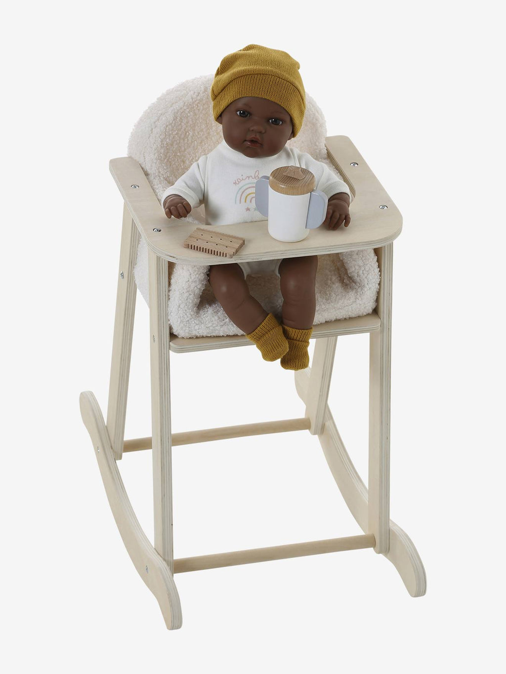 Chaise haute à bascule poupon en bois FSC bois