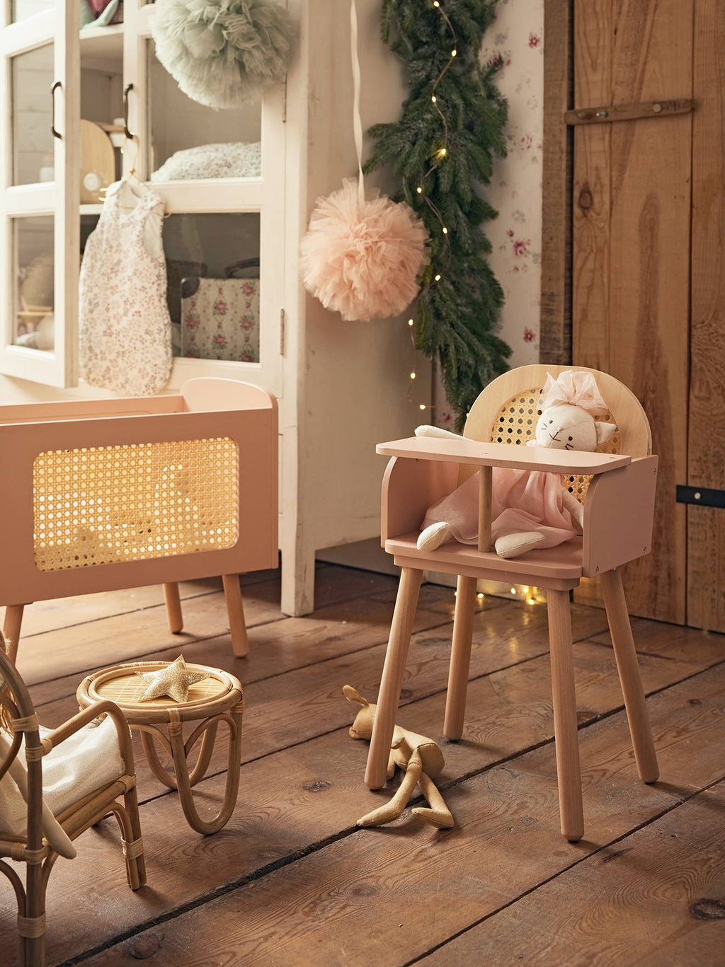 Chaise haute en cannage et bois FSC poésie multicolore