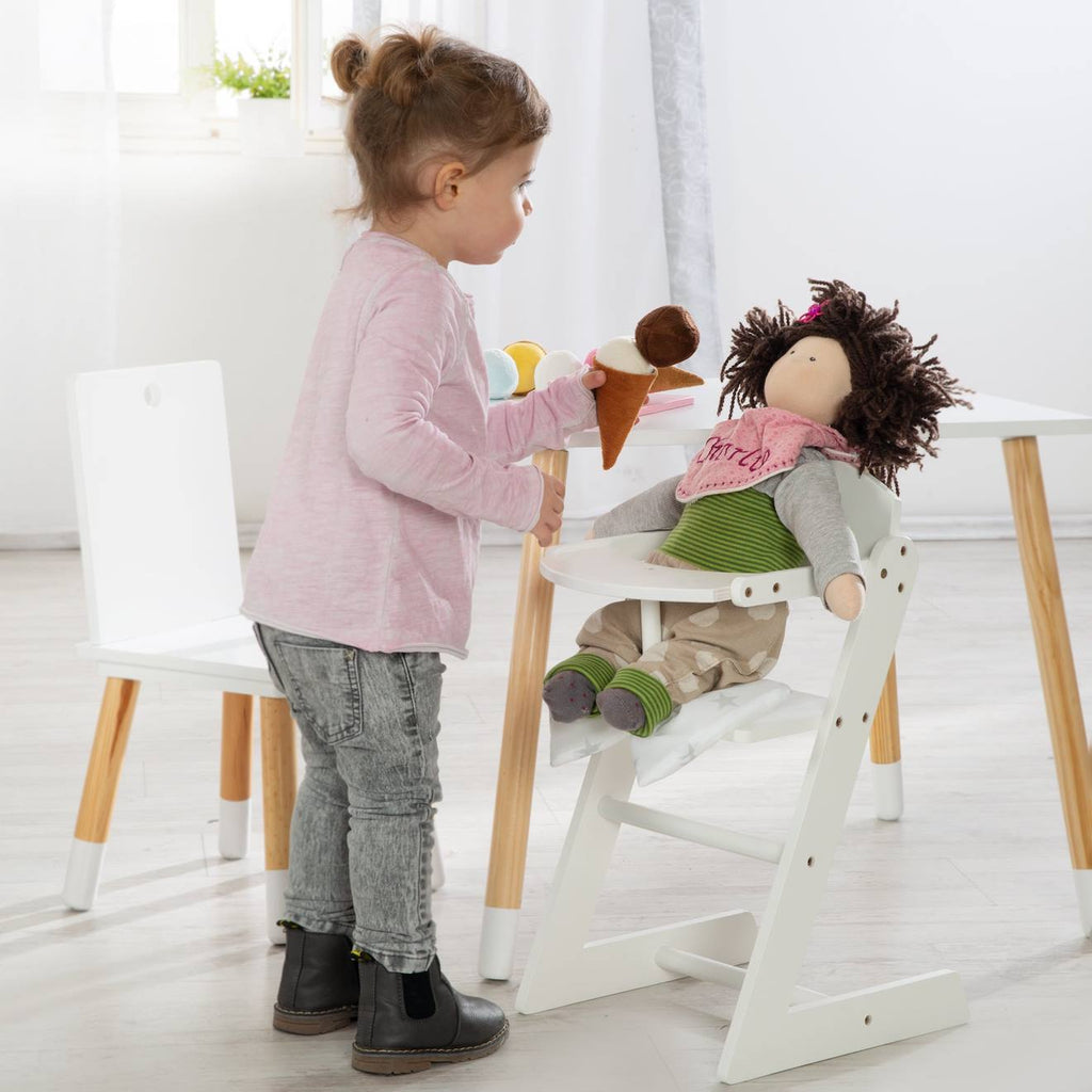 Chaise haute pour poupée + coussin étoilé stella blanc / étoile grise