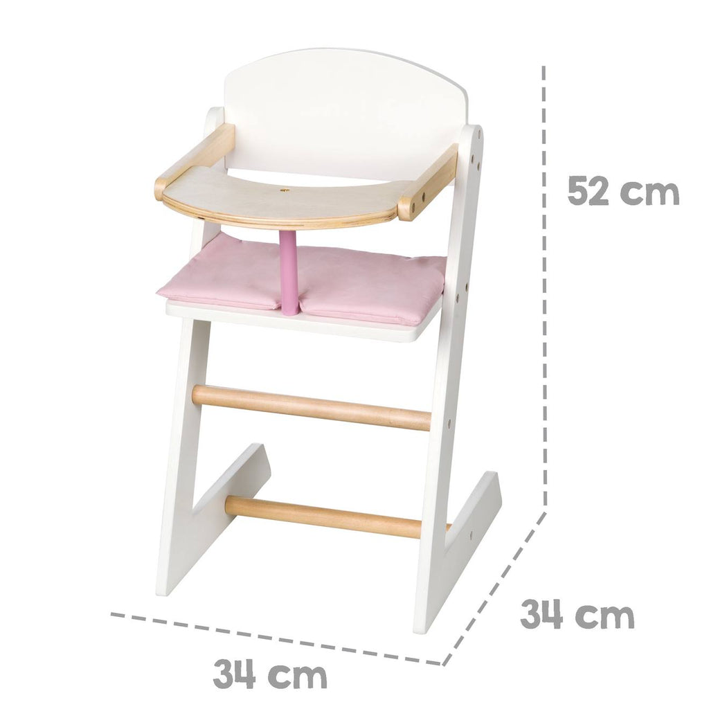 Chaise haute pour poupée + coussin rose scarlett blanc / rose