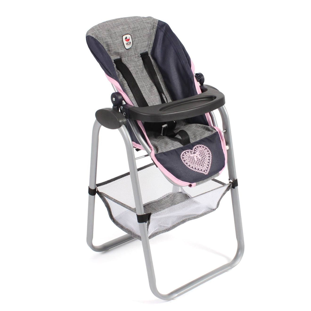 Chaise haute pour poupées, bleu foncé - anthracite - rose bleu et rose