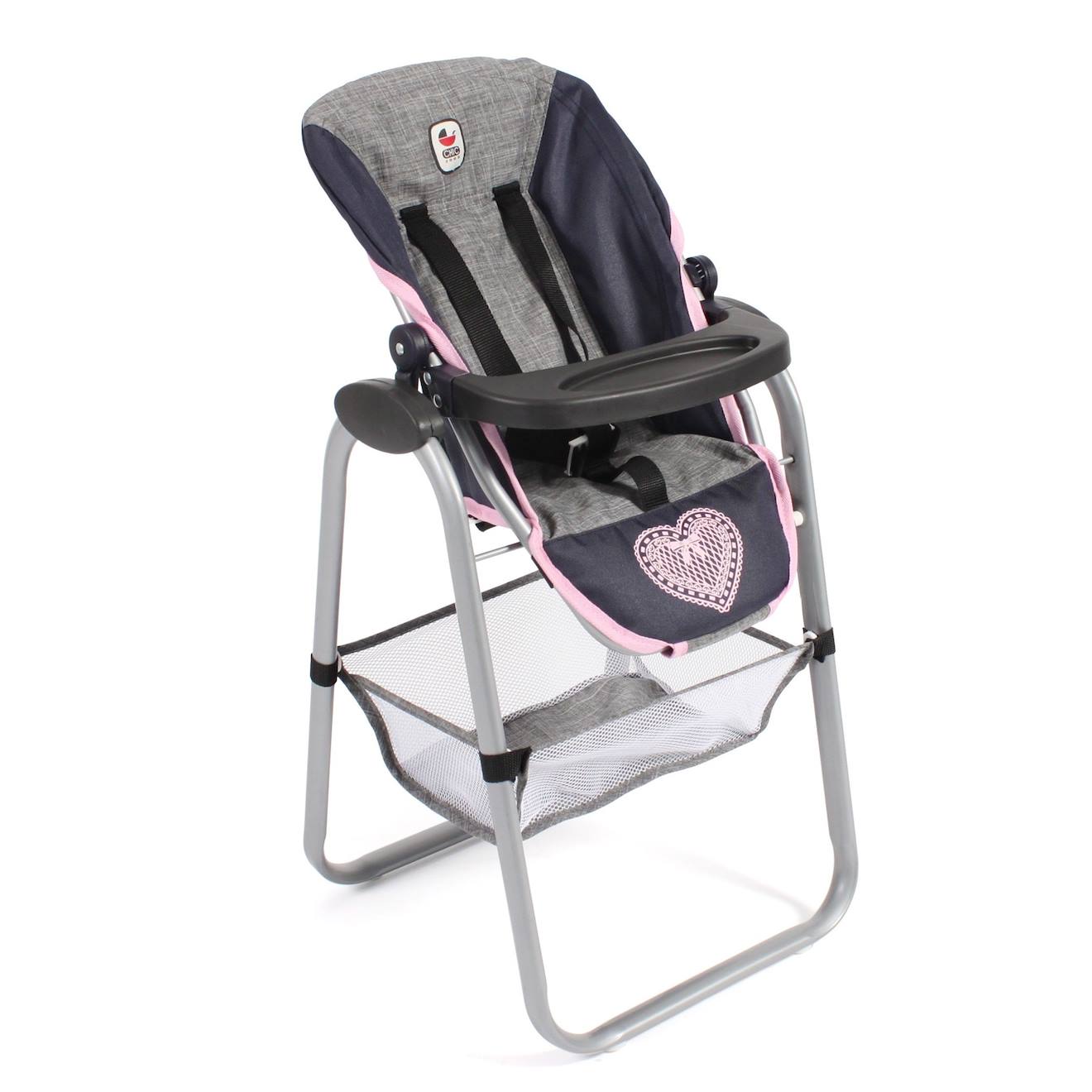 Chaise haute pour poupées, bleu foncé - anthracite - rose bleu et rose
