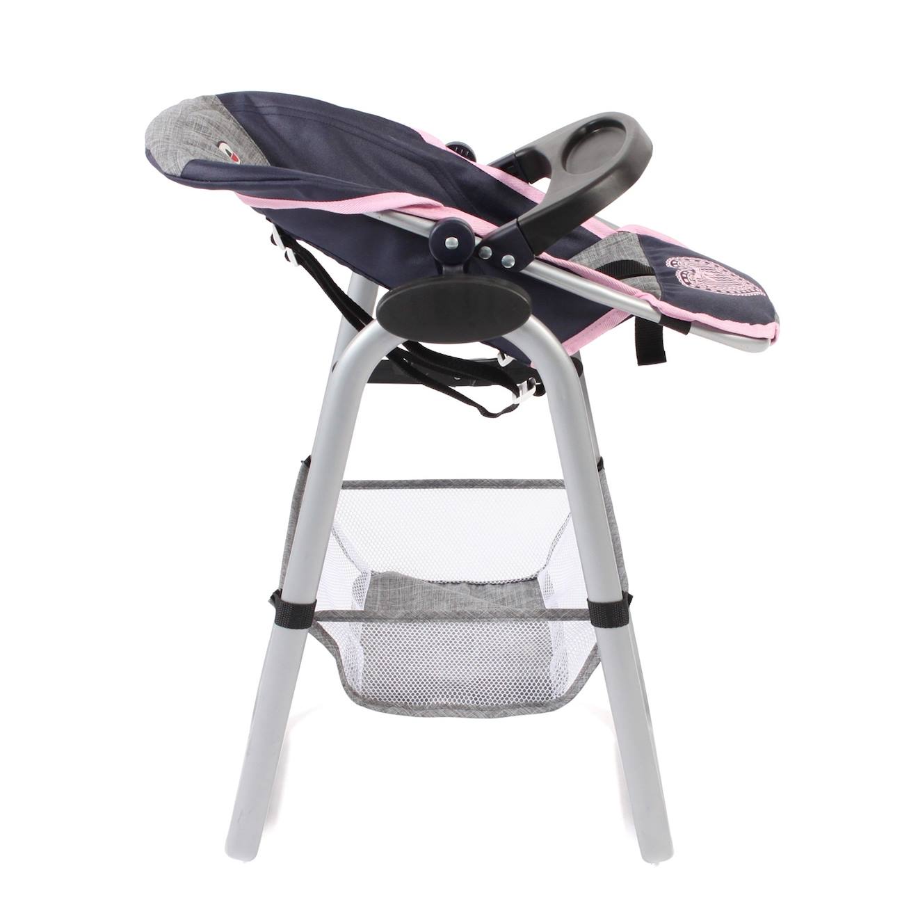 Chaise haute pour poupées, bleu foncé - anthracite - rose bleu et rose
