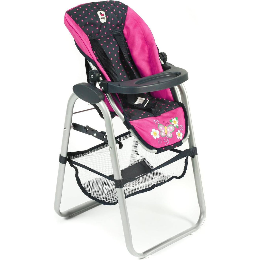 Chaise haute pour poupées - design marine et rose à pois noir et rose