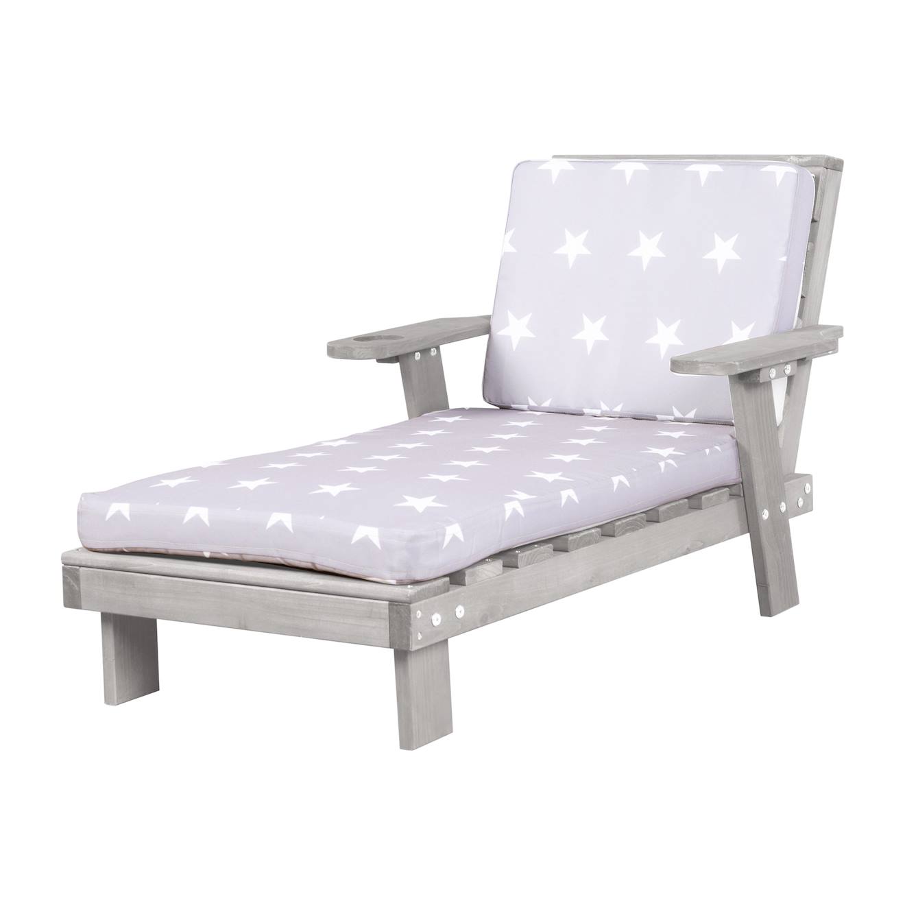 Chaise longue en bois massif FSC avec 2 coussins gris