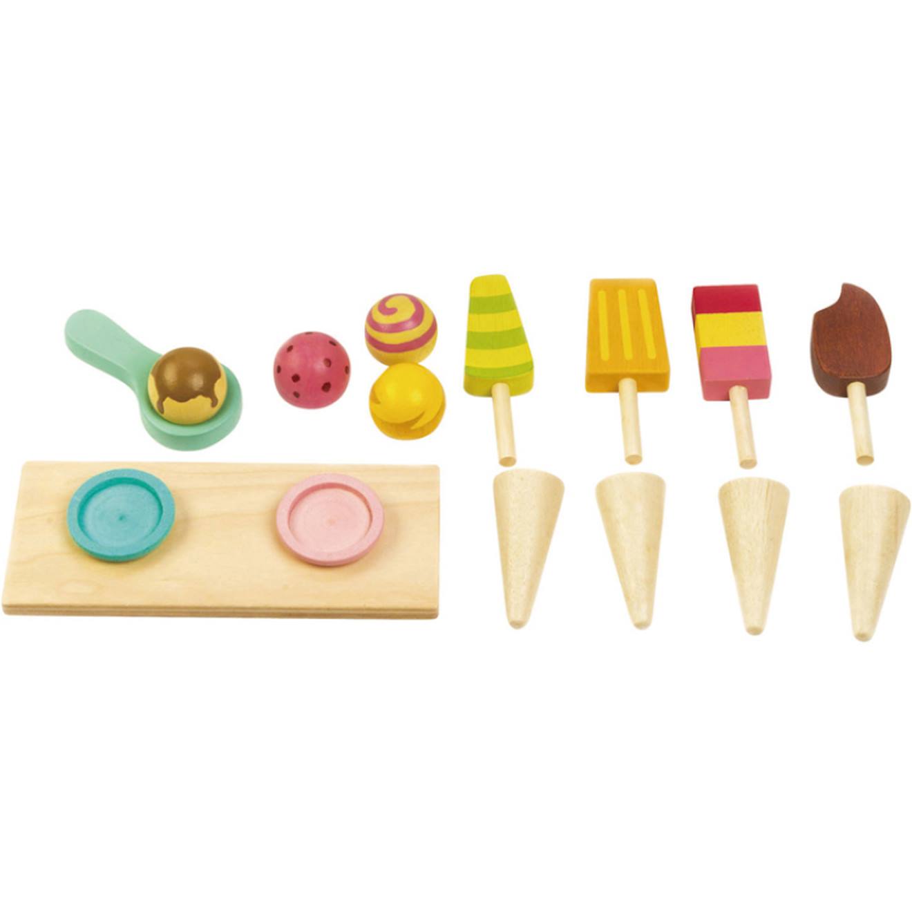 Chariot crème glacée en bois blanc, beige, rose