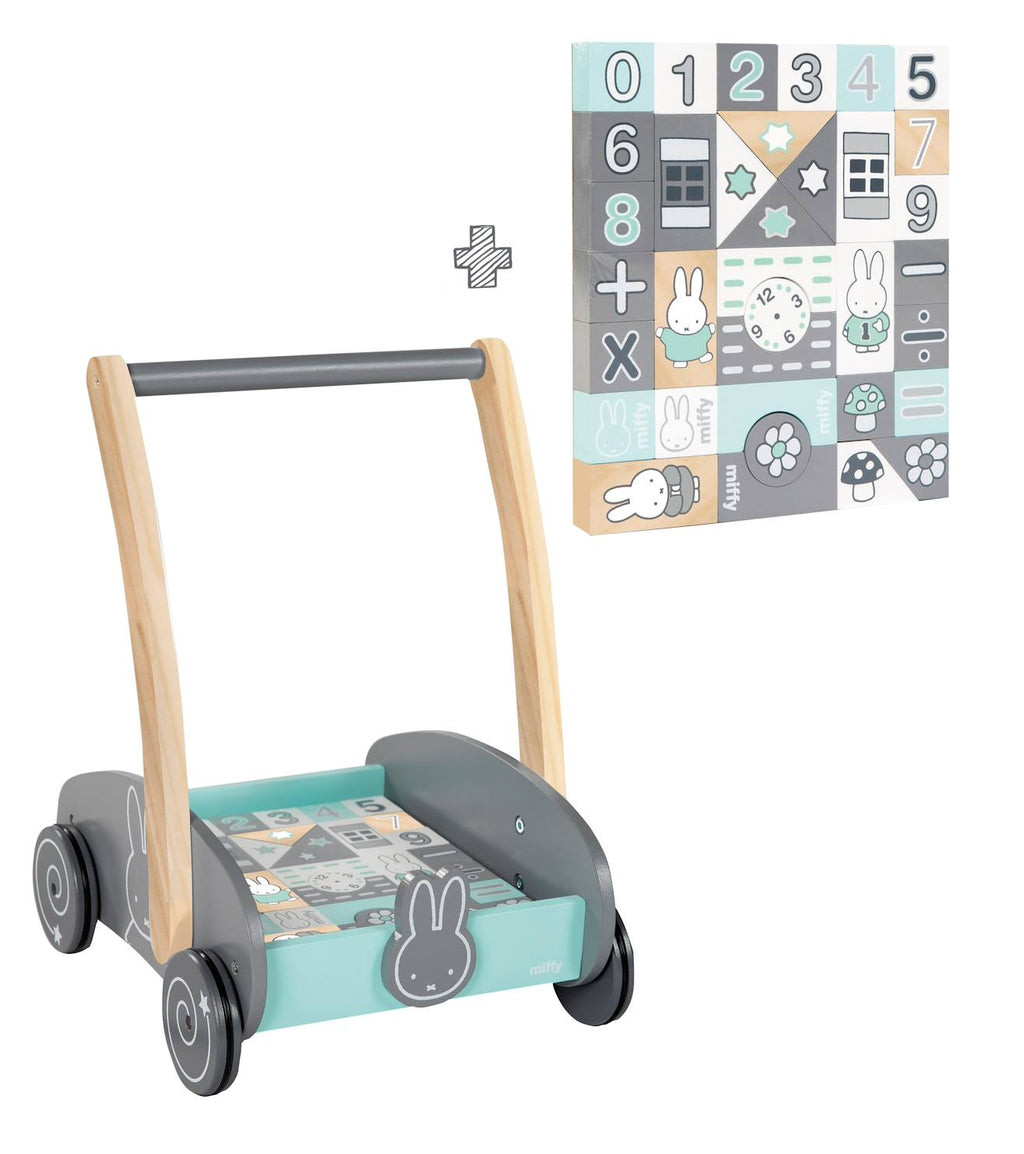Chariot de marche + blocs de construction miffy gris - vert menthe / miffy