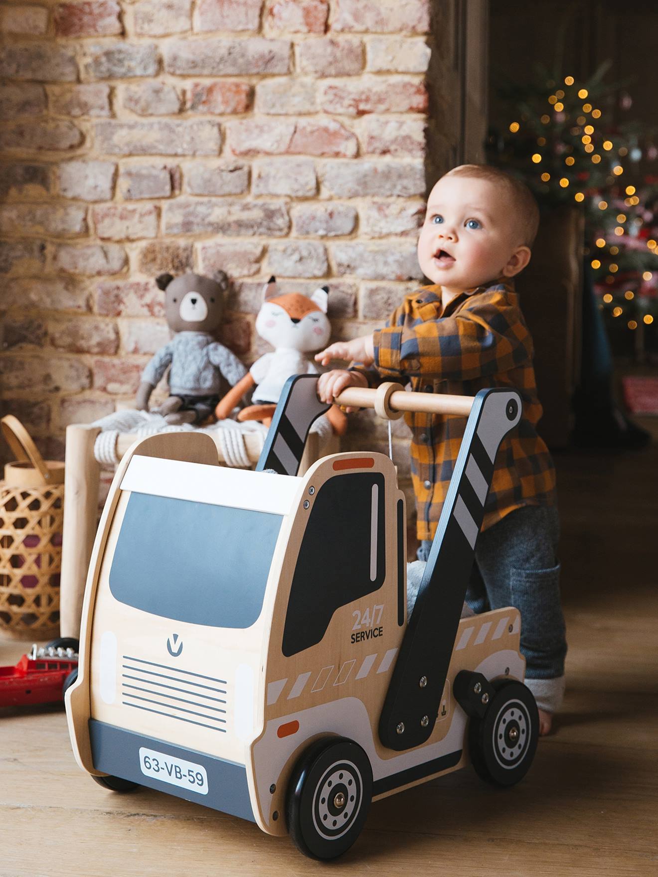 Chariot de marché camion en bois FSC beige