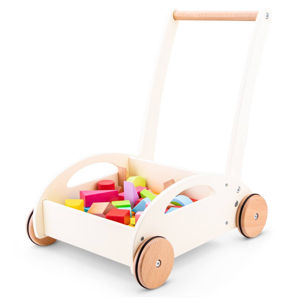 Chariot de marché et blocs en bois blanc