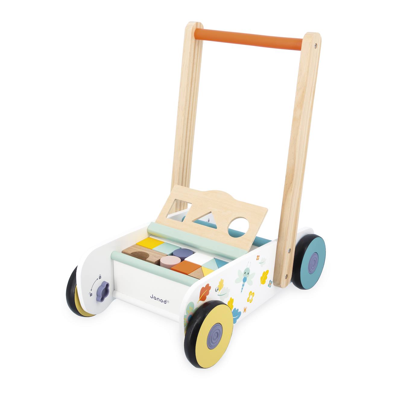 Chariot de marché et cubes en bois multicolore