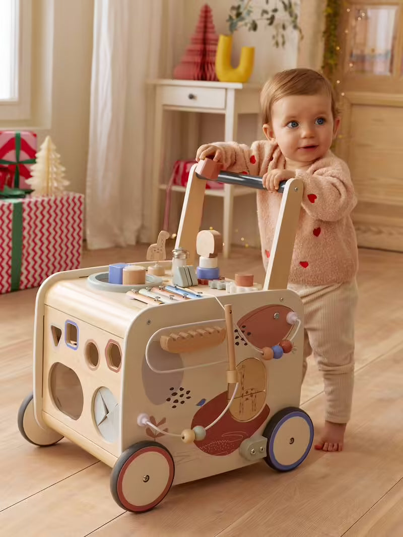 Chariot de marche musical en bois avec freins – Vertbaudet