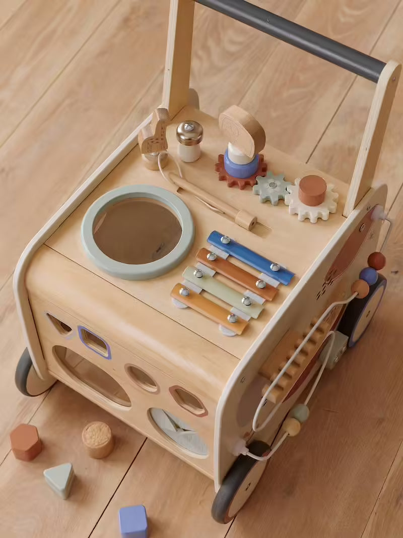 Chariot de marche musical en bois avec freins – Vertbaudet