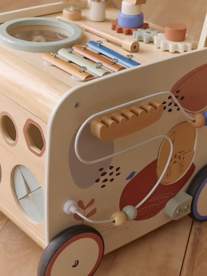 Chariot de marche musical en bois avec freins – Vertbaudet