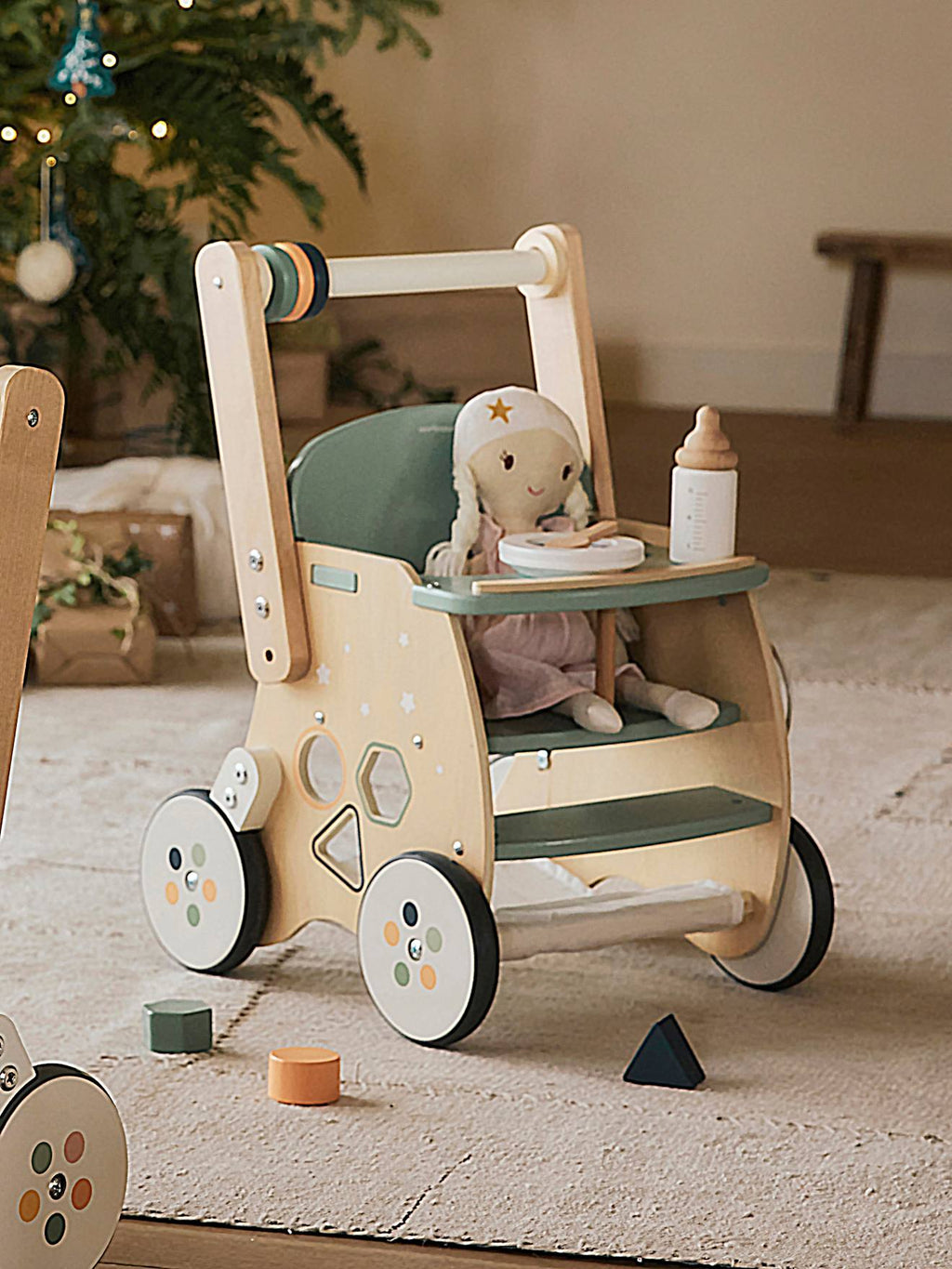Chariot de marché poussette en bois FSC vert