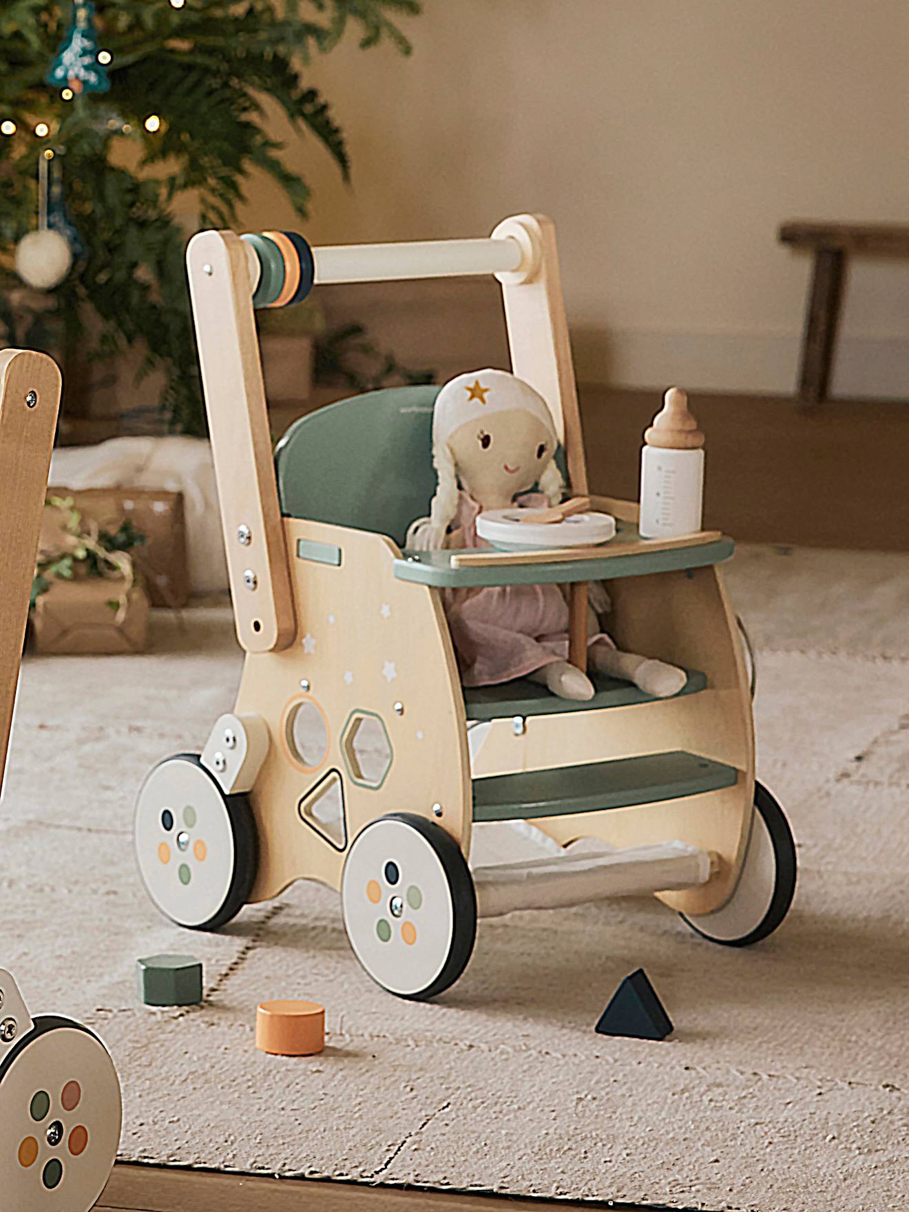 Chariot de marché poussette en bois FSC vert