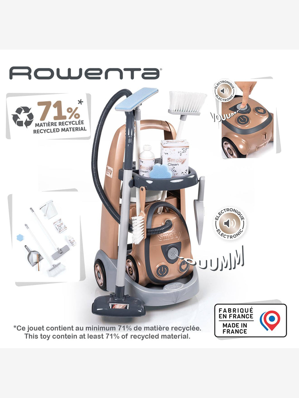 Chariot de ménage + aspirateur rowenta or