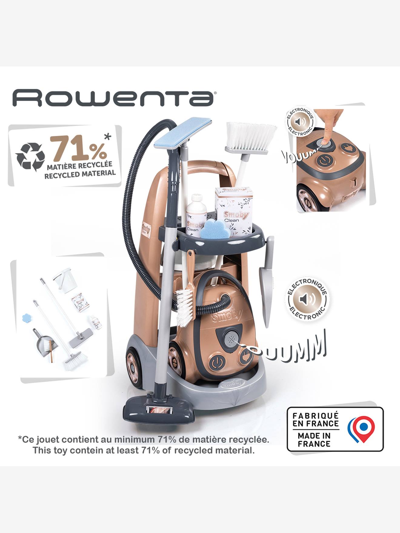 Chariot de ménage + aspirateur rowenta or