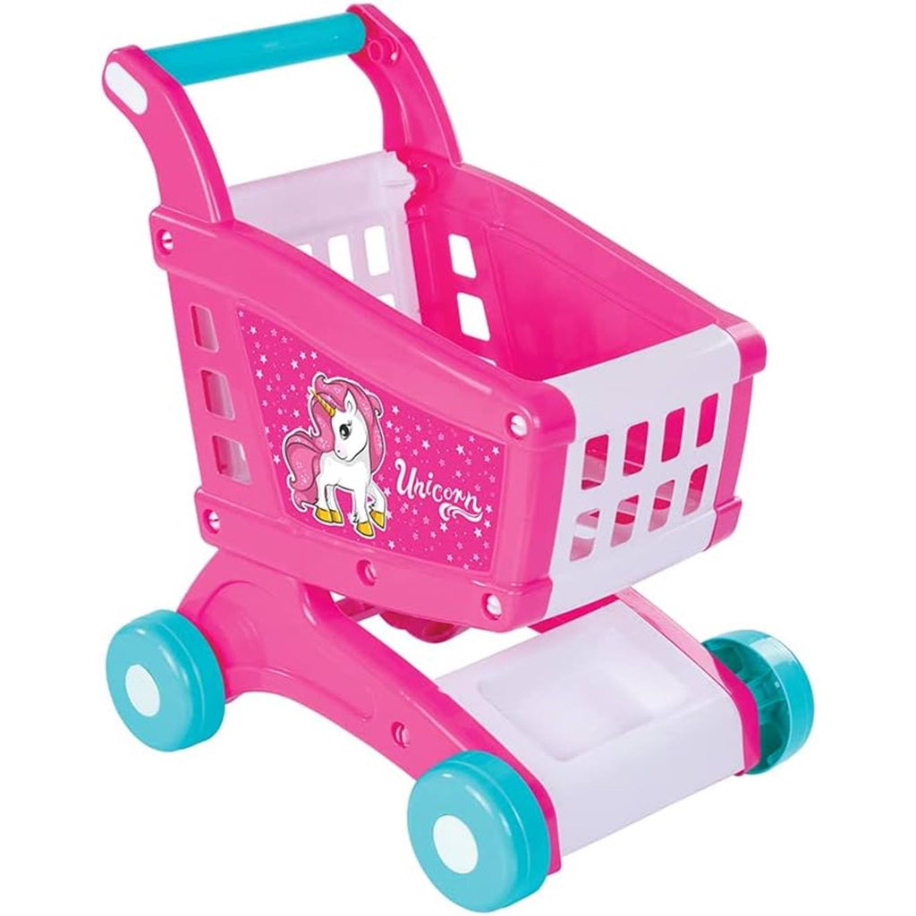 Chariot de supermarché motif unicorne rose