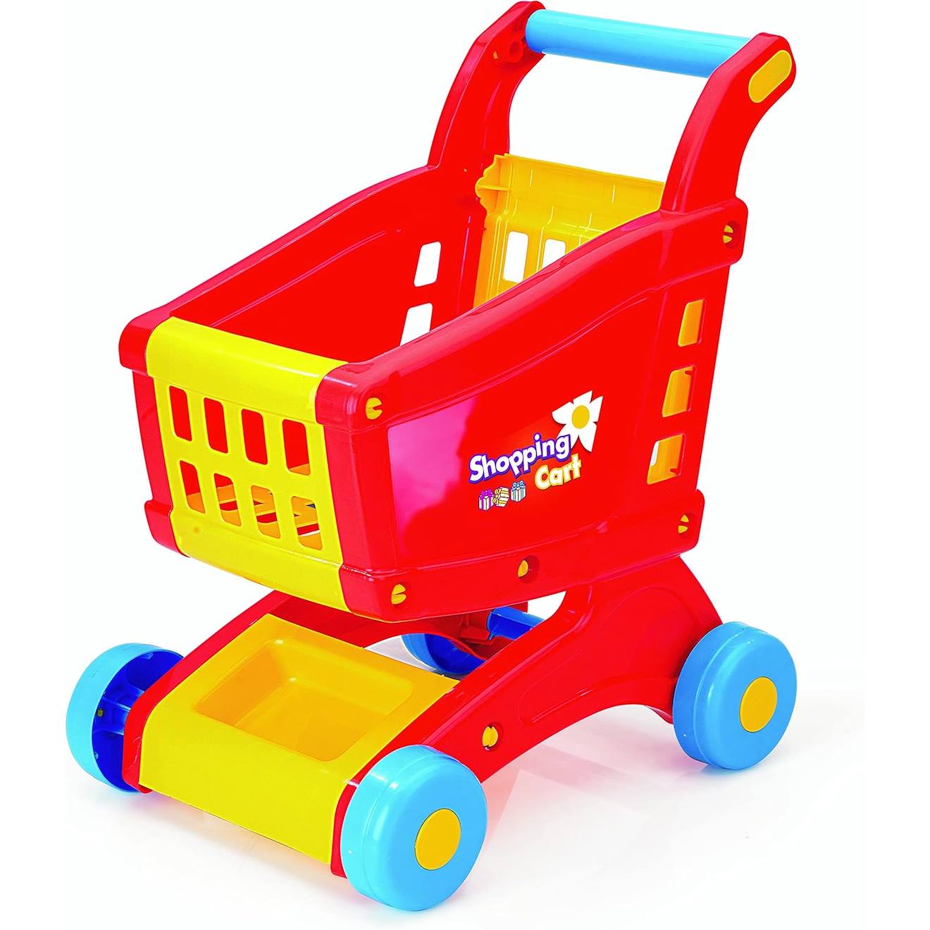 Chariot de supermarché multicolore