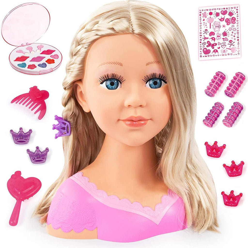 Charlène super modèle tête à coiffer et maquiller cheveux blond rose