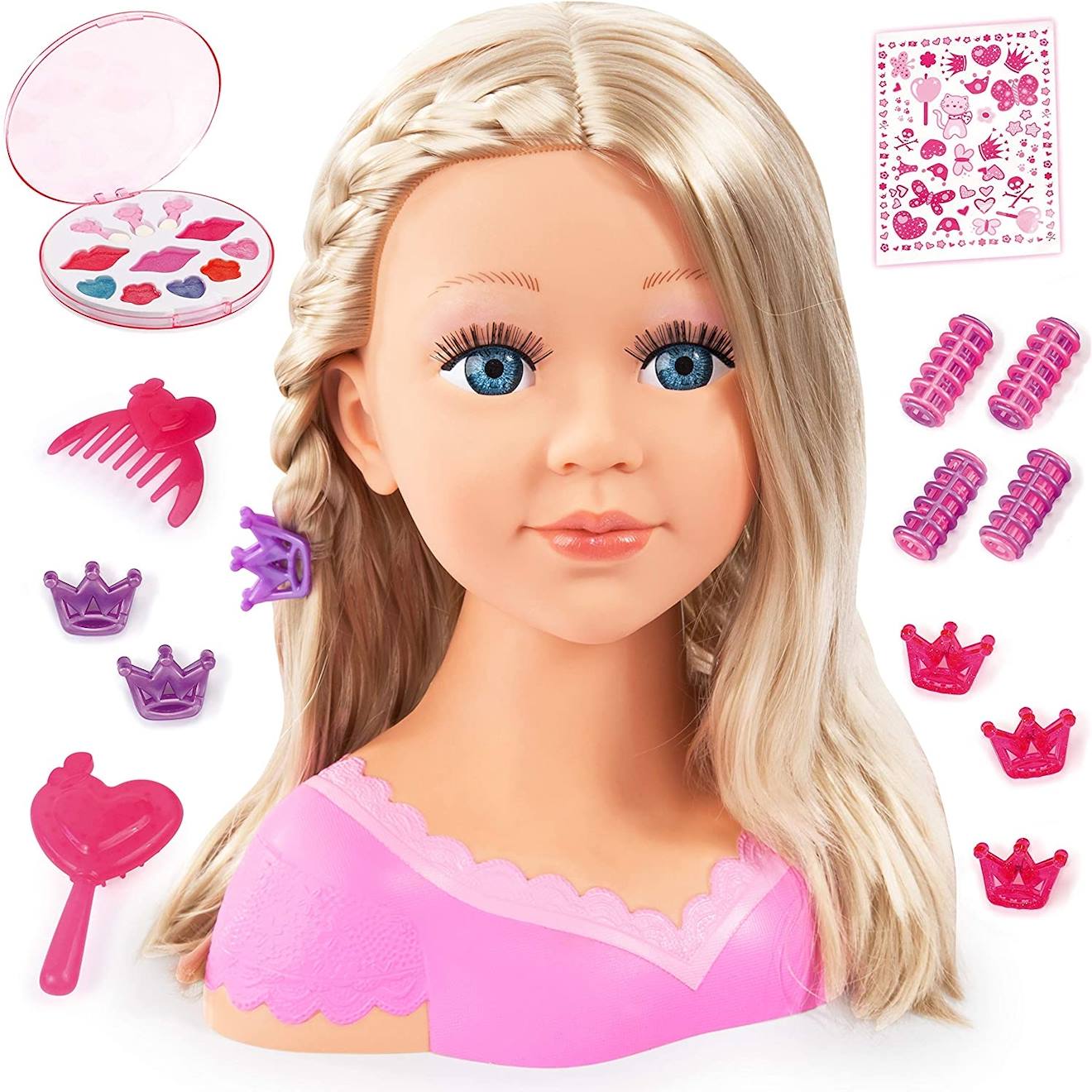Charlène super modèle tête à coiffer et maquiller cheveux blond rose