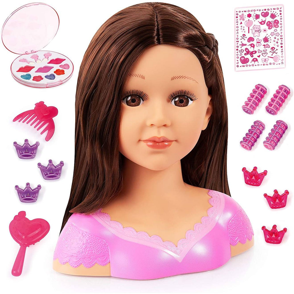 Charlène super modèle tête à coiffer et maquiller cheveux brun rose