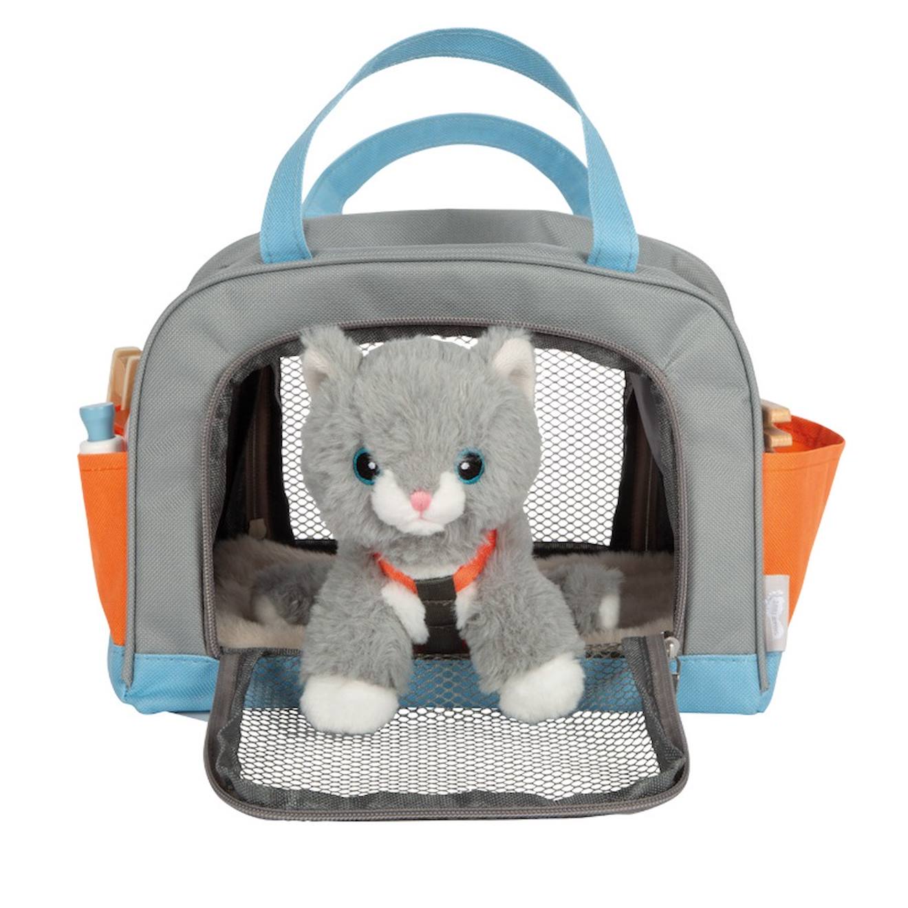 Chat avec sac et kit de soins gris