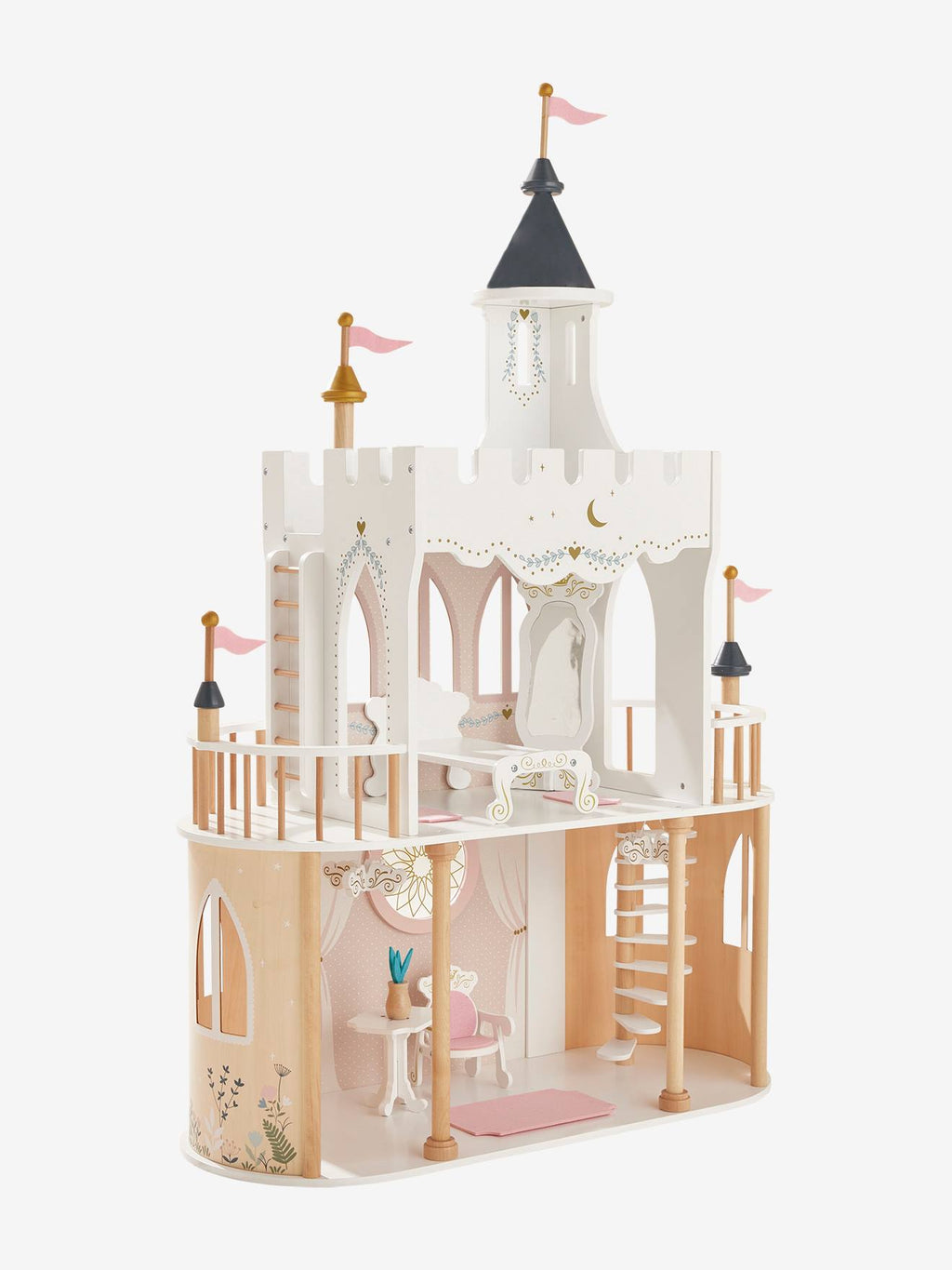 Château de princesse pour poupées mannequins en bois FSC blanc