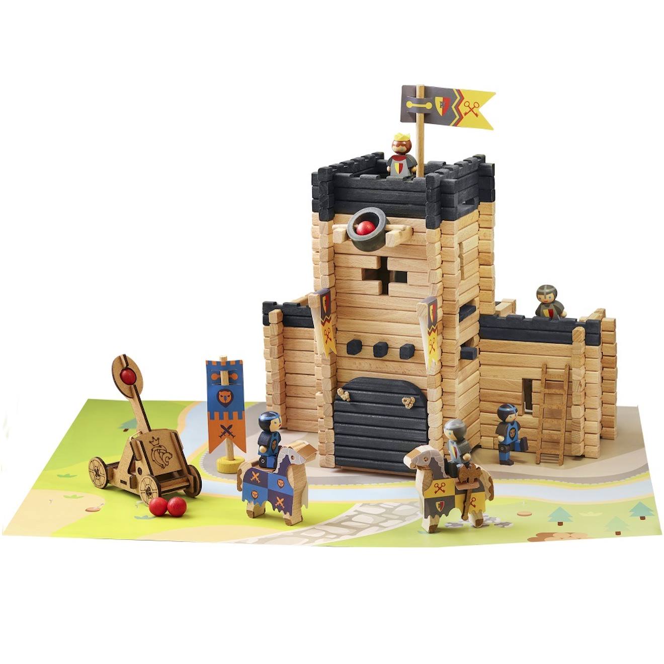 Château fort et catapulte 270 pièces beige