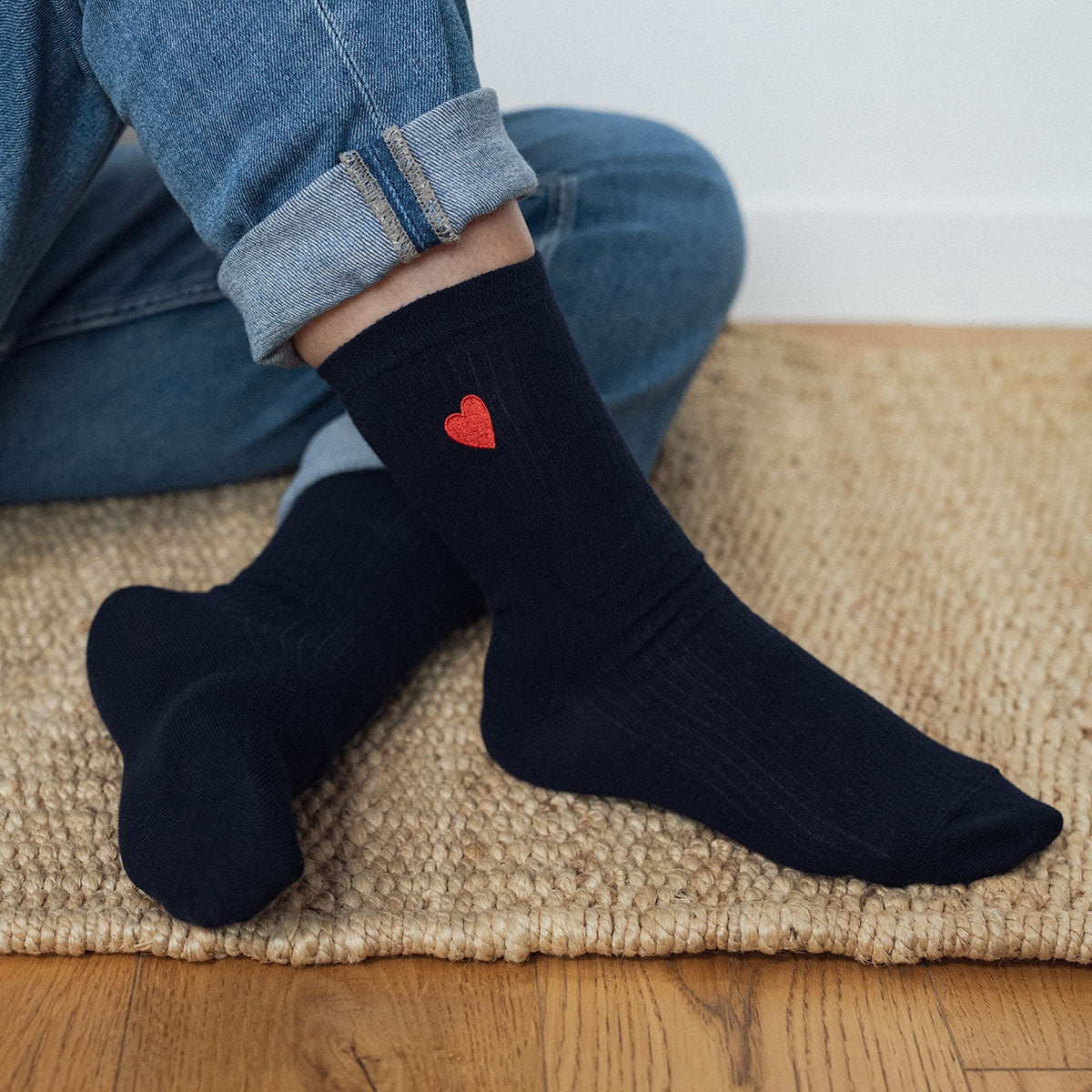 Chaussettes brodées cœur homme & femme