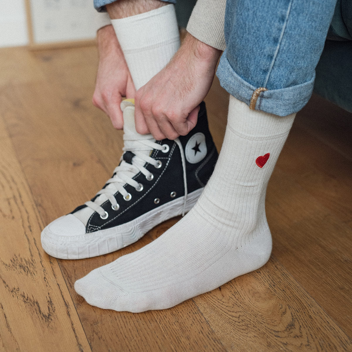 Chaussettes brodées cœur homme & femme